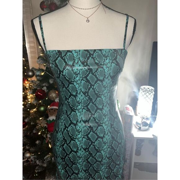 TIGER MIST BLUE FAUX LEATHER DRESS - Picture 1 of 4